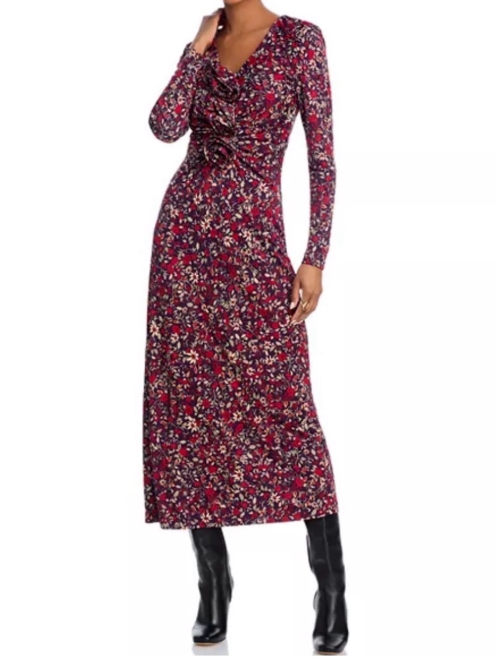 FARM Rio Chelsea Burgundy Floral Long-Sleeve Maxi Cutout Dress